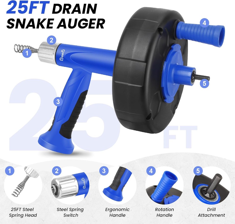 25FT Drain Snake with Drill Ad - đánh giá và giá Drain Snake Flexible